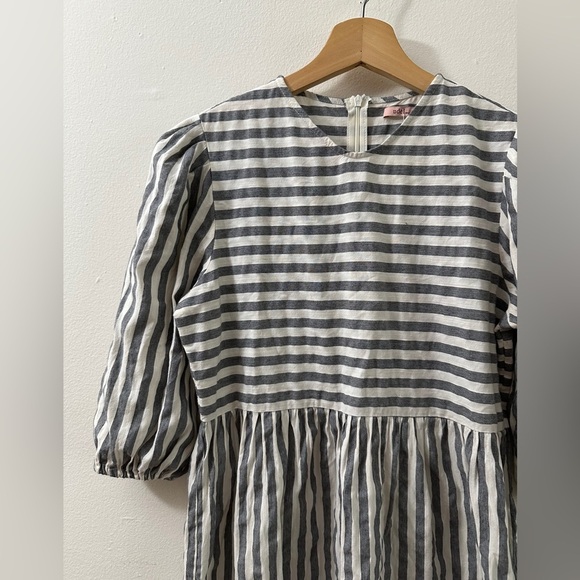 Grey Striped Blouson Dress White - Picture 3 of 5